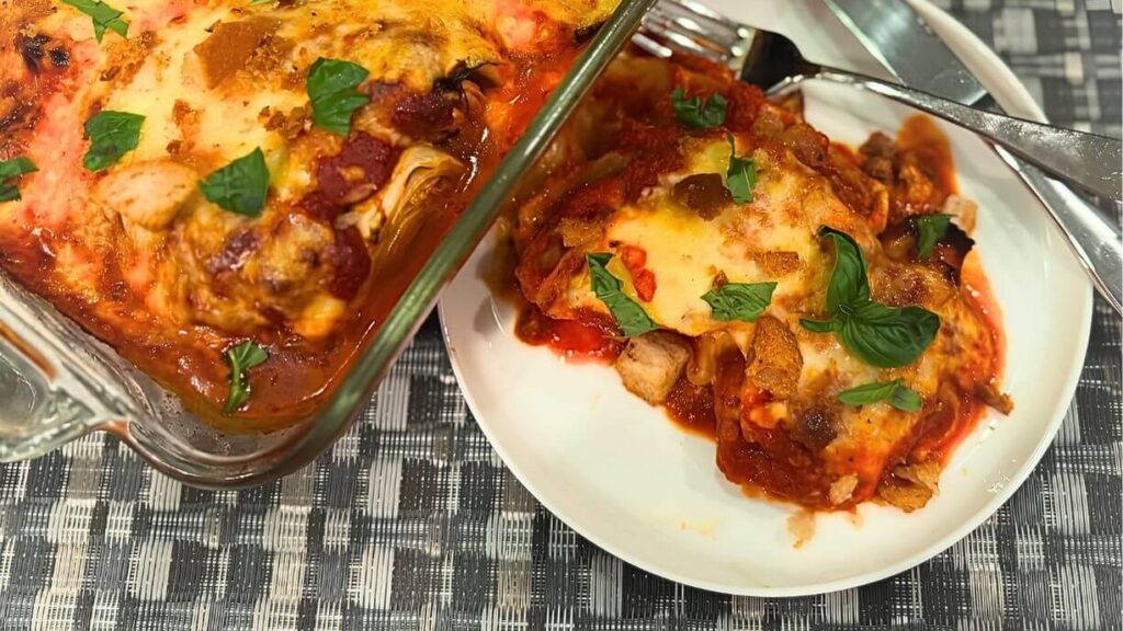 Cabbage parmesan. Made by Kim Jent using Elmwood Stock Farm marinara and cabbage.